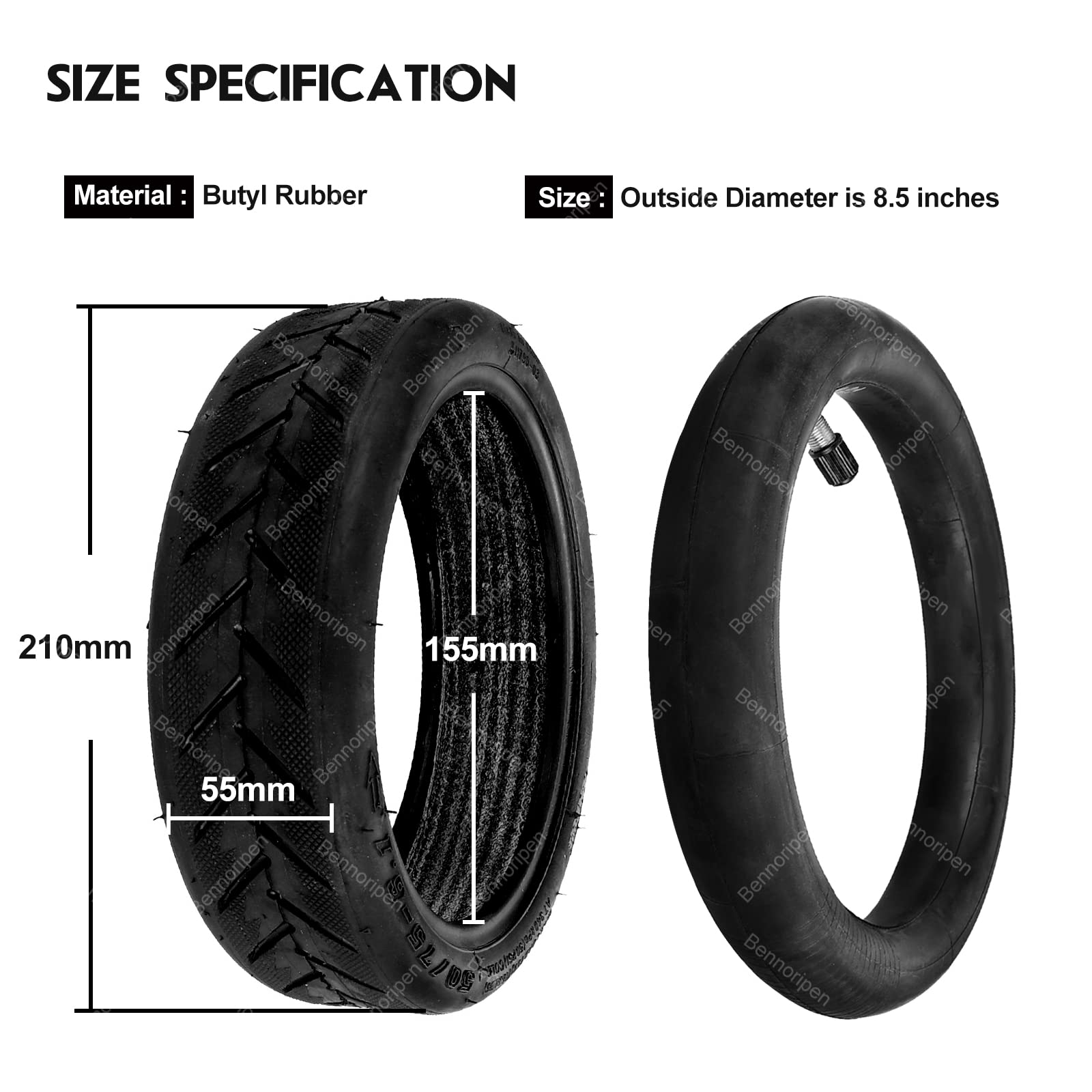 8.5 Inches Electric Scooter Tires 50/75-6.1 Compatible for Gotrax Gxl V2/Xiaomi M365/Pro/1S Electric Scooter Outer Tire 8 1/2X2 Tube Tire Replacement Inner(Straight Valve Stem)(1 Set)