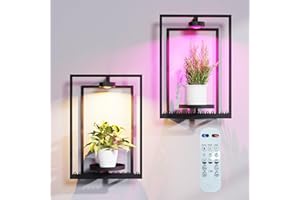 Shineled Wall Plant Holder, Indoor Plants Holders with Remote Grow Lights, Plant Shelves Hanging Planters, Framed Plants Holder for Living Room, 2 Pack