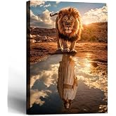 Framed Jesus Canvas Wall Art Lion and Jesus Reflection Wall Decor Picture Christian Poster Painting Decoration Unique Print Wall Decor Living Room Bedroom Church Home Decor 16x24 Inch Ready to Hang