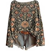 Women's Oversized Boho Floral Print Long Sleeve Tops Lightweight Fall Casual Vintage Graphic Tunic Sweaters