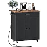 CHOEZON Kitchen Island, Kitchen Island Cart with One Double Cabinet and Drawer, Rolling Storage Cart with Power Strip, with D