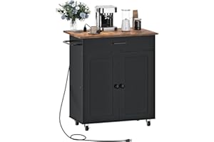 CHOEZON Kitchen Island, Kitchen Island Cart with One Double Cabinet and Drawer, Rolling Storage Cart with Power Strip, with D
