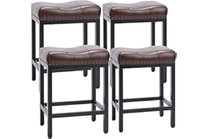 Sweetcrispy Bar Stools Set of 4, 24 Inch Counter Height Stools, PU Leather Upholstered Bar Chairs with Footrest, Modern Bar Stools for Kitchen Island, Dining, Living Room, Brown