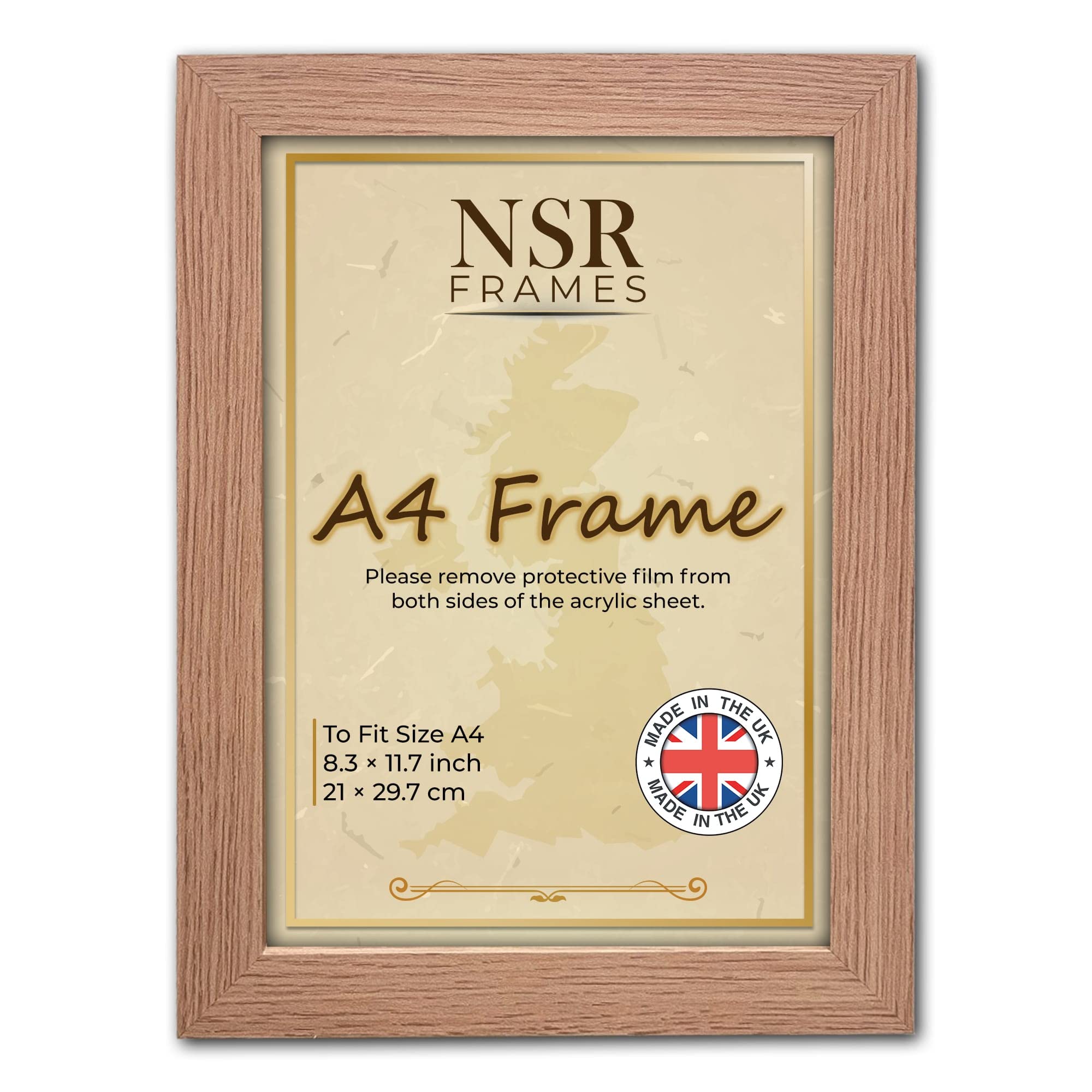 NSR A4 Picture Frames, Freestanding and Wall Mountable A4 Oak Flat Shape Photo Frames Perfect as Certificate Frame & Poster Frame