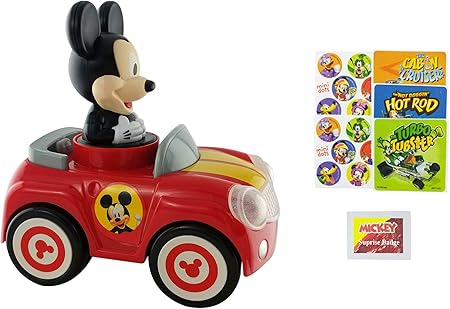 Amazon ミッキーマウス車バンドル 3アイテム 新しいプッシュ ゴーレーサーライトとサウンド付きベビークロールおもちゃ 1歳用 ミッキー ステッカーとミッキーステッカーバッジおもちゃ付属 電車 ミニカー 乗り物 おもちゃ