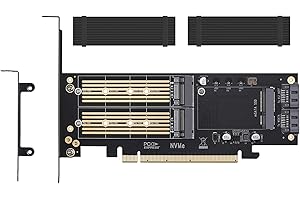 3 in 1 M.2 and mSATA SSD Adapter Card for NVME to PCIE, SATA III, and mSATA (With 2 Aluminum Heatsink)