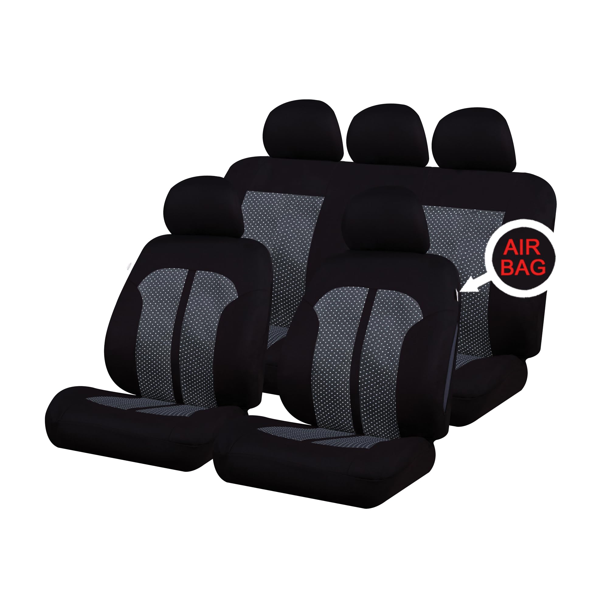 Sakura Car Seat and Headrest Covers - 'Knightsbridge' Full Set in Black with Grey Inserts - Universal Easy Fit
