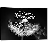 SKASNFAI Zen Wall Art Just Breathe Canvas Picture Positive Inspirational Dandelion Framed Artwork Poster Mental Health Office Pictures Wall Decor for Bathroom (12L x 16W)