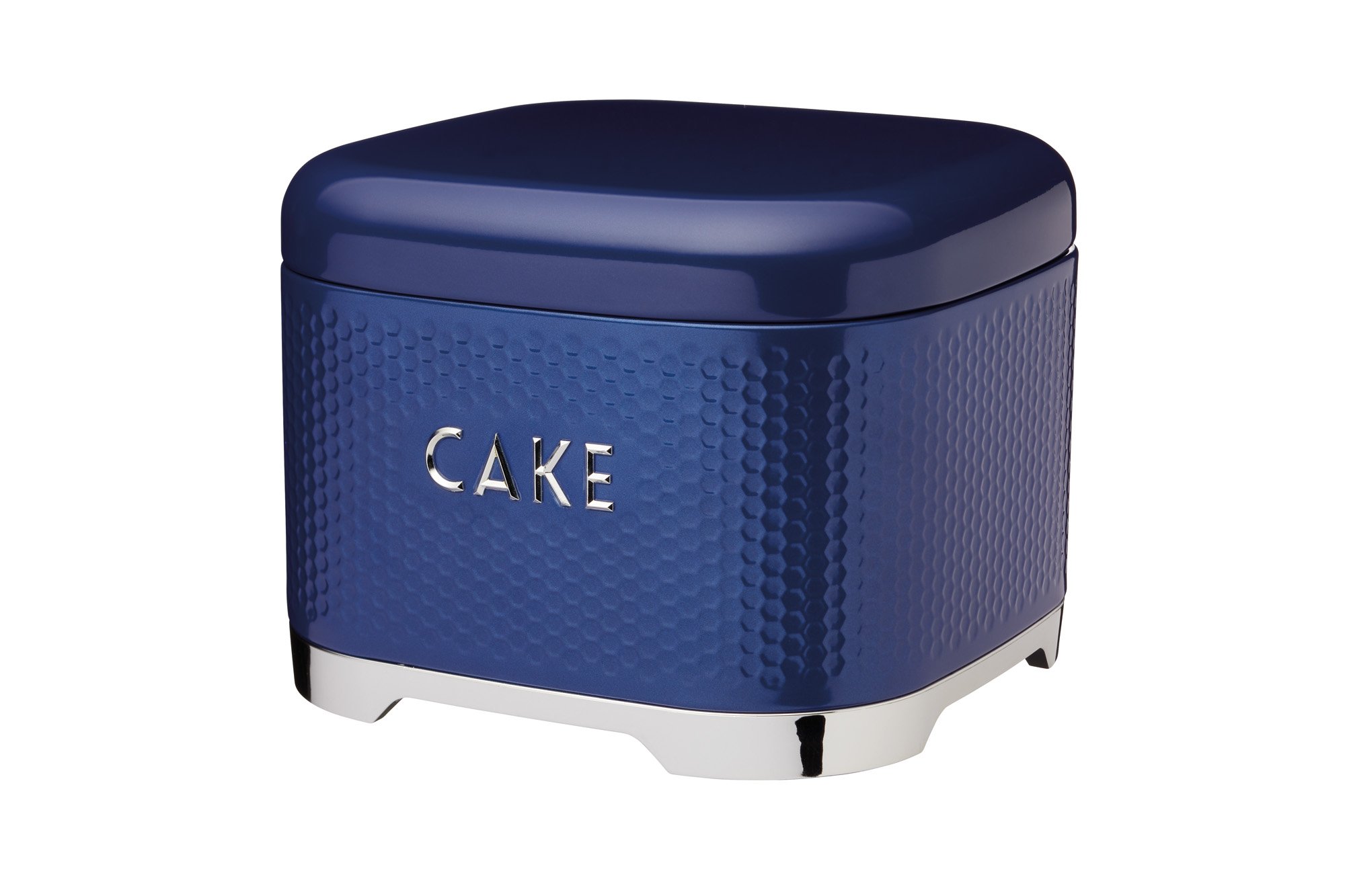 KitchenCraft Lovello Textured Cake Storage Tin with Geometric Hexagon Pattern, 26 x 26 x 19 cm (1" x 1" x 7.5") - Midnight Navy