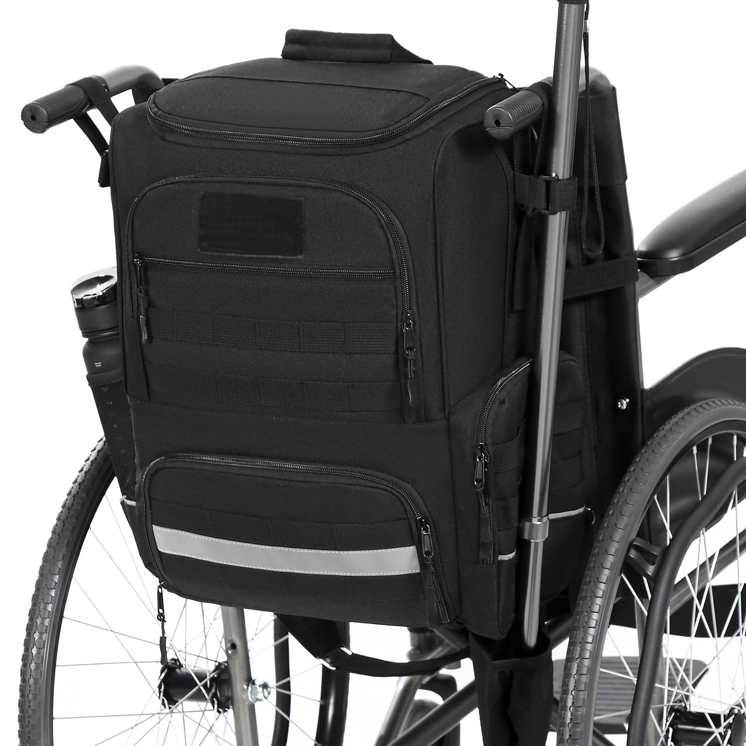 BlesMaller Wheelchair Bag for Back of Chair Nylon Wheelchair Backpack with Crutches Pockets & Insulation Bag