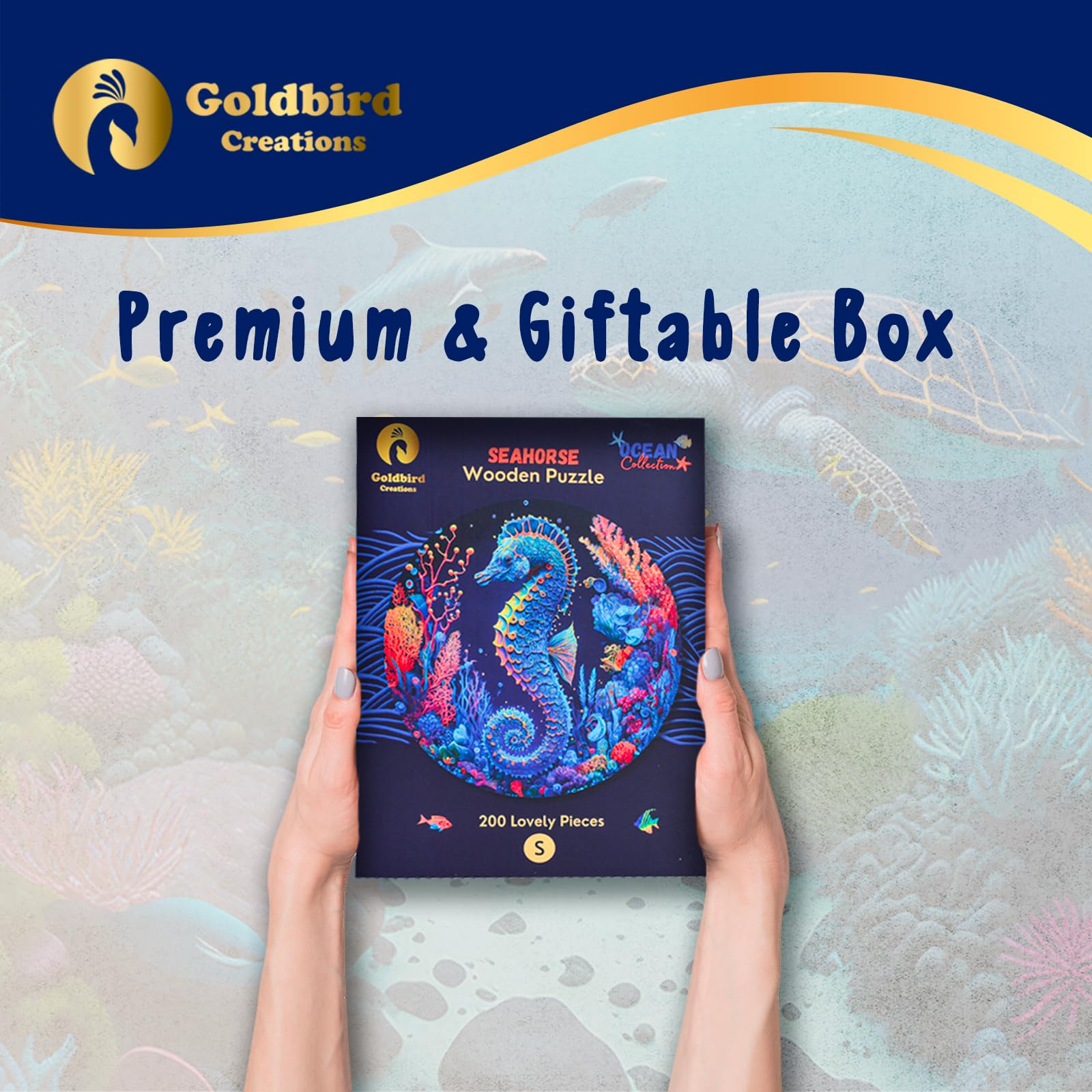 Wooden Jigsaw Puzzles for Adults - Animal Shaped Puzzles - Round Wooden Ocean Puzzles - Christmas & Birthday Gift Idea - Seahorse