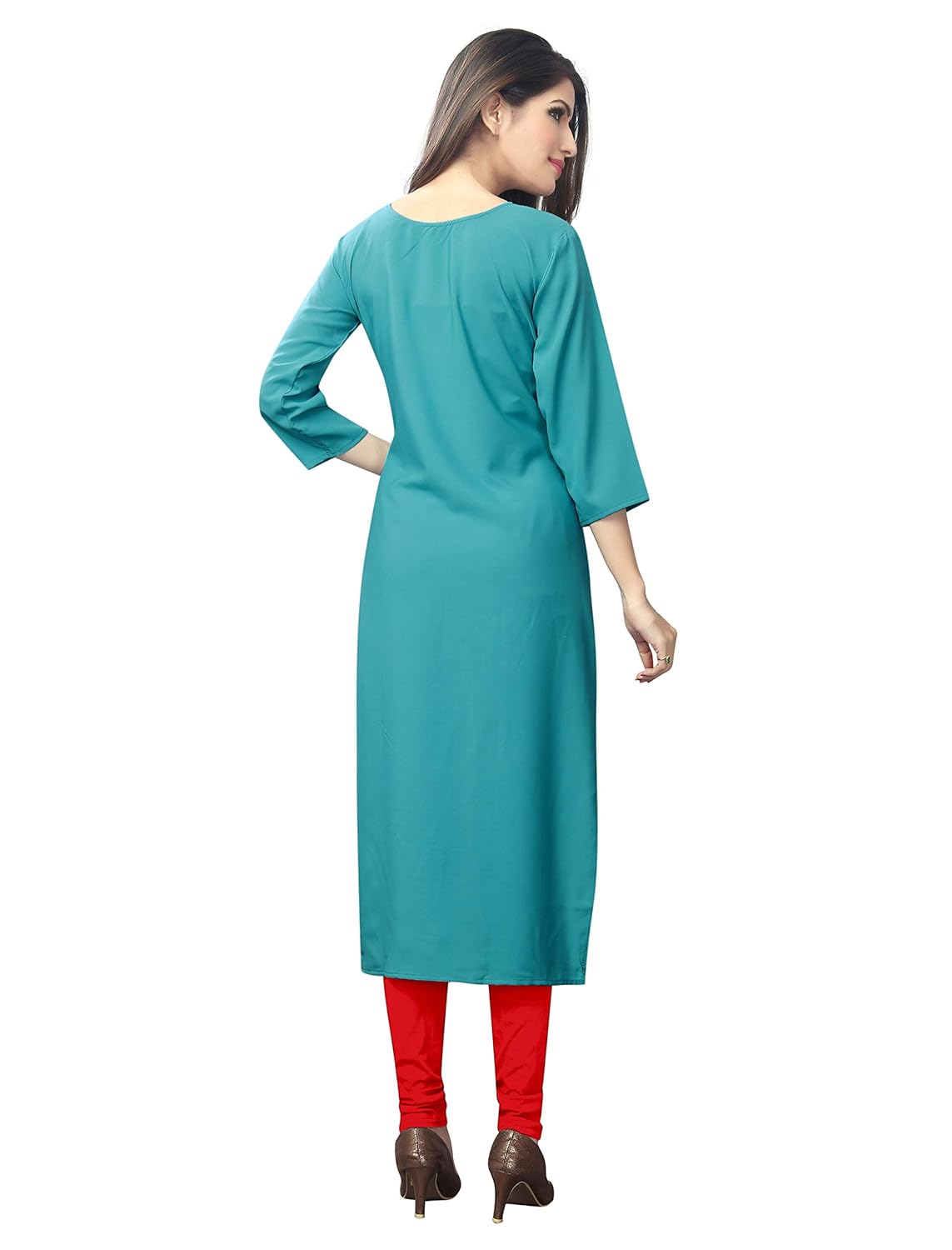 1 stop fashion women's white-blue coloured crepe knee long w style kurtas/kurti