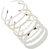 VASTRISE 8 Pcs Pearl Headbands for Women Non-Slip Shining White Faux Pearls Hairband Hair Accessories Hair Hoop Headband