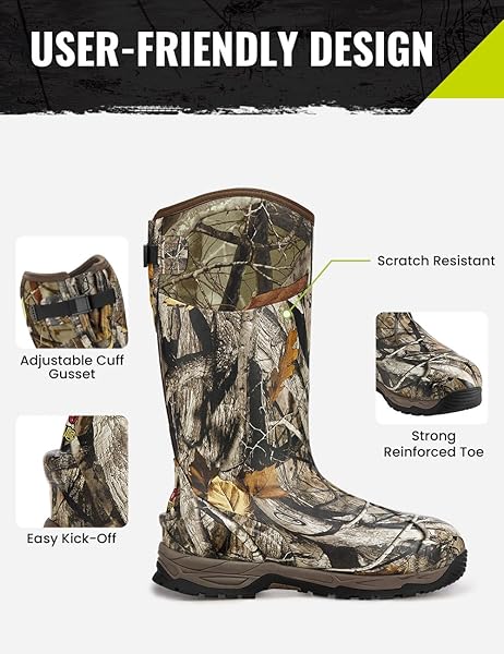 TIDEWE RUBBER HUNTING BOOTS WITH 800G INSULATION, WATERPROOF INSULATED NEXT CAMO G2 WARM RUBBER BOOTS WITH 7MM NEOPRENE, STURDY OUTDOOR HUNTING BOOTS FOR MEN (SIZE 10)