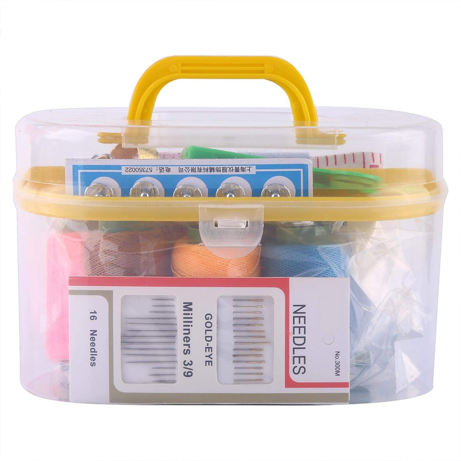 Sewing Kit with Plastic Box, Pack of Threader Needle Box Tape Measure Scissor Thimble Kit Tool Sewing Thread Box Multipurpose Organizer for Art Craft and Cosmetic (Yellow)