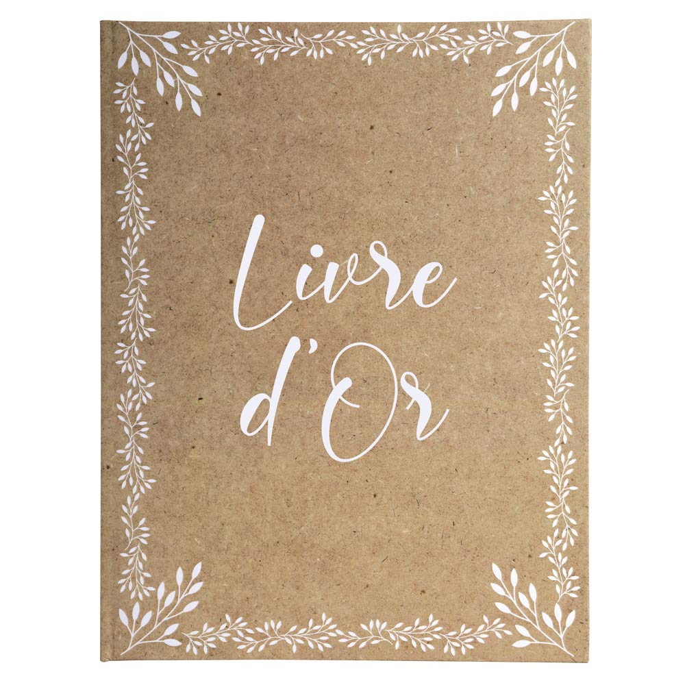Exacompta - Ref. 47234E -1 Kraft guest book - Vertical format 27 x 22 cm - Gold edge with title in gold letters - 100 plain white pages - Visual kraft