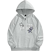 Migxsaf Mens Star Zip Up Hoodie Y2k Inspirational Zipper Hoodies Hooded Emo Jackets Aesthetic Graphic Sweatshirt Gothic Coat