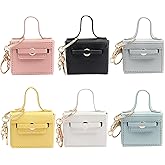 Alunsito 6 Pack Mini Makeup Bag Keychains Small Backpack Keyrings Cute Coin Purse PU Leather Lipstick Bag Card Holder Data Cable Organizer Fashion Bag Pendant Charms Accessories for Women Girls