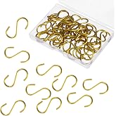 Thinp 40 Pcs Small S Hooks for Hanging, 1-1/2 Stainless Steel S Hooks Heavy Duty Utility Hook Mini S-Shaped Hangers for Christmas Ornament DIY Crafts Jewelry Key Chain Tags (Gold)