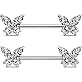 Jewseen Butterfly Nipple Rings for Women 14G Nipple Piercing Jewelry Gold Nipple Ring Surgical Steel Nipple Shield CZ Nipple Barbell Body Piercing Jewelry for Women