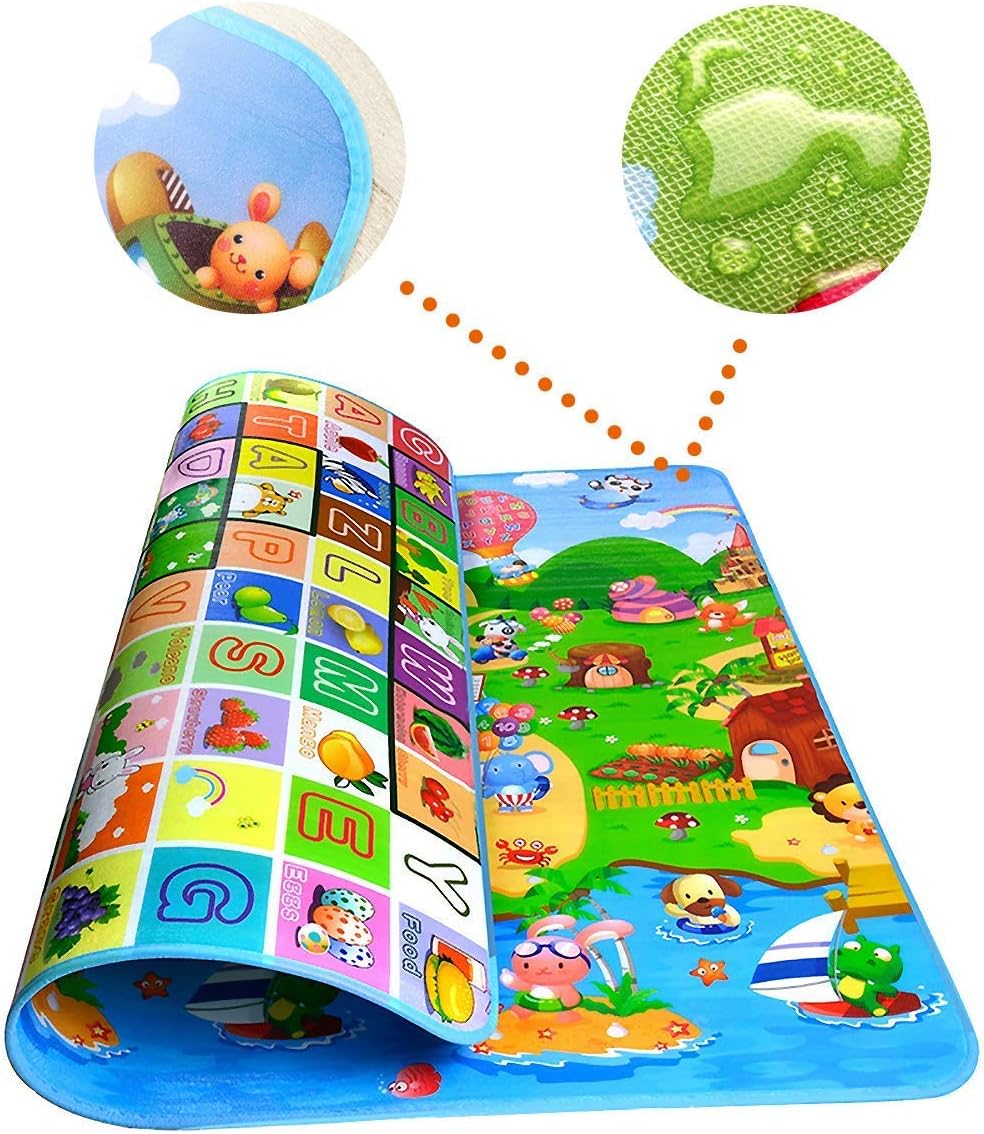 Goank Waterproof Double Side Baby Play Crawl Floor Mat for Kids Picnic School Home (Multicolour, Color and Design May Vary 4 x 6 ft)