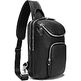 LANNSYNE Vintage Full Grain Leather Sling Bag Crossbody Chest Daypack | Vintage, Full Grain, Leather, Chest
