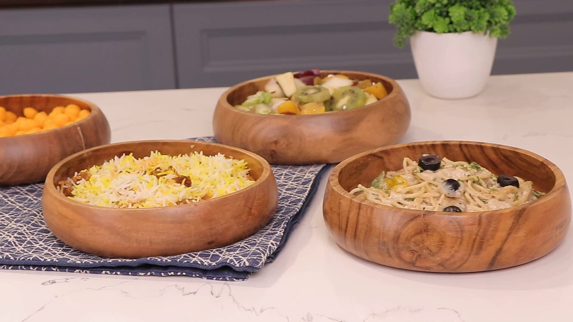 LAVAUX DESIGNS wooden bowls for food | Set of 4 individual acacia wood bowls 8 x 2 inches (25 oz) | Enjoy your salad, pasta, rice, acai, smoothie, soup, fruits, snacks - Image 7