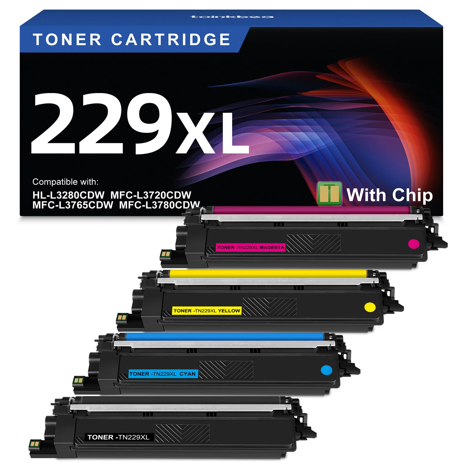 Photo 1 of TN229XL 229XL TN229 High Yield Toner Cartridge Compatible Replacement for Brother TN229XL TN-229 Works with Brother MFC-L3720CDW L3780CDW L3765CDW HL-L3220CDW L3280CDW L3300CDW Printer (4-Pack Color)