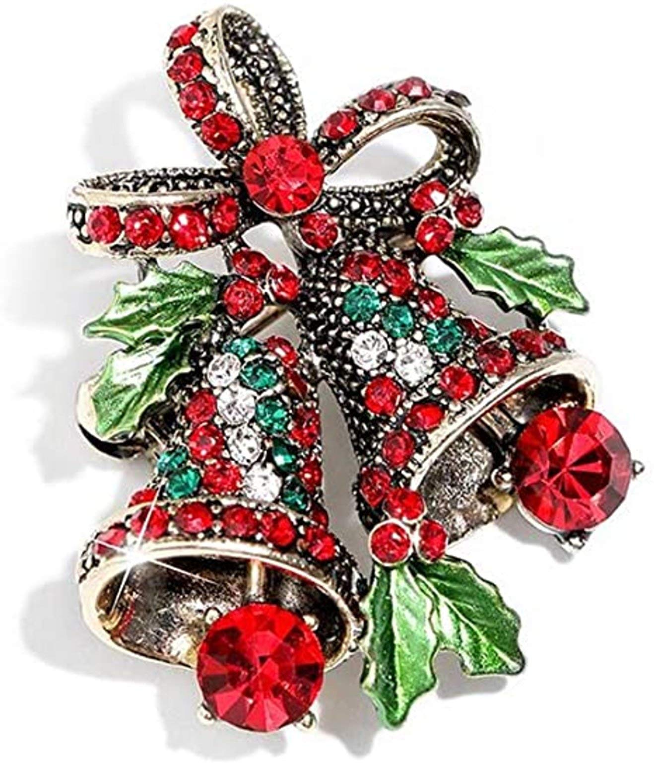 Christmas Bell CZ Brooches for Women Girls Alloy Gold Tone Vintage Fashion Colorful Austrian Crystal Rhinestones Charm Brooch Pin Dress Accessories Wedding Party Jewelry Delicate Unique Unisex Gifts