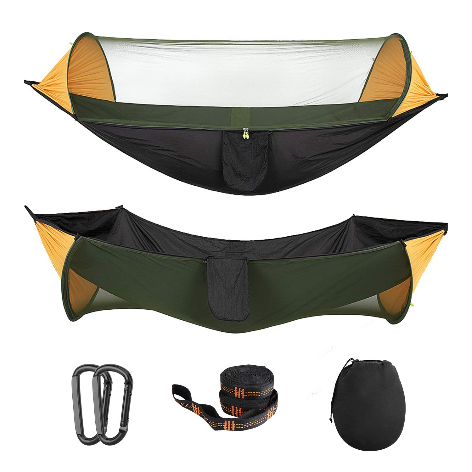 MoKo Camping Hammock with Net, 2 in 1 Hanging Hammock Large Outdoor Parachute Nylon Hammocks Lightweight Portable Swing Sleeping Hammock for Travel Backpacking Yard Hiking up to 440Lbs