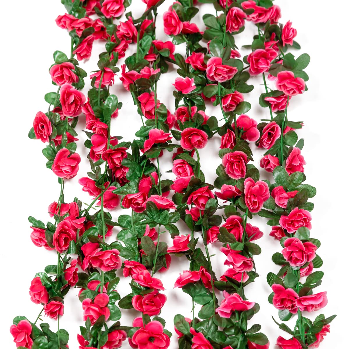 Garisey 6 pcs 48 FT Flower Garland Fake Rose Vine Artificial Flowers Hanging Rose Ivy Garland for Home Hotel Party Wedding Arch Decor (Rose Red)