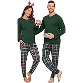 YOPUGEE Couple Matching Plaid Pajama Set Christmas Pjs for Men Women Long Sleeve Sleepwear Lounge Set With Pockets S-3XL