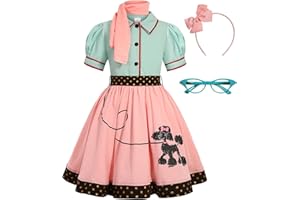 SIZGAROOT 50s Outfit for Girls 50s Costume Girls Poodle Skirt Halloween Party Dress Up