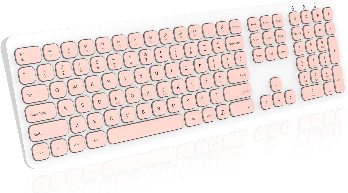 Cimetech 2.4GHz Wireless Keyboard with Number Pad Full Size Design for Laptop Desktop PC Tablet Windows iOS Android - Pink