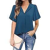 Unixseque Womens Blouses and Tops Dressy,Blouses for Women Fashion 2023 Royal Blue Formal Blouse Summer Chiffon Tunic Tops for Women Work Dress Office Business Ladies Shirts Fitted Career Tops