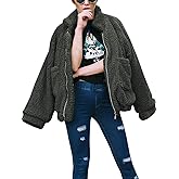 Comeon Women's Coat Casual Lapel Fleece Fuzzy Faux Shearling Zipper Coats Warm Winter Oversized Outwear Jackets