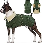 Kuoser Extra Warm Dog Coat, Windproof Cold Weather Dog Jackets for Large Dogs, Thick Fleece Lining Pet Turtleneck Snowsuit Reflective Adjustable Puppy Winter Coat Doggie Snow Jacket Green, XL