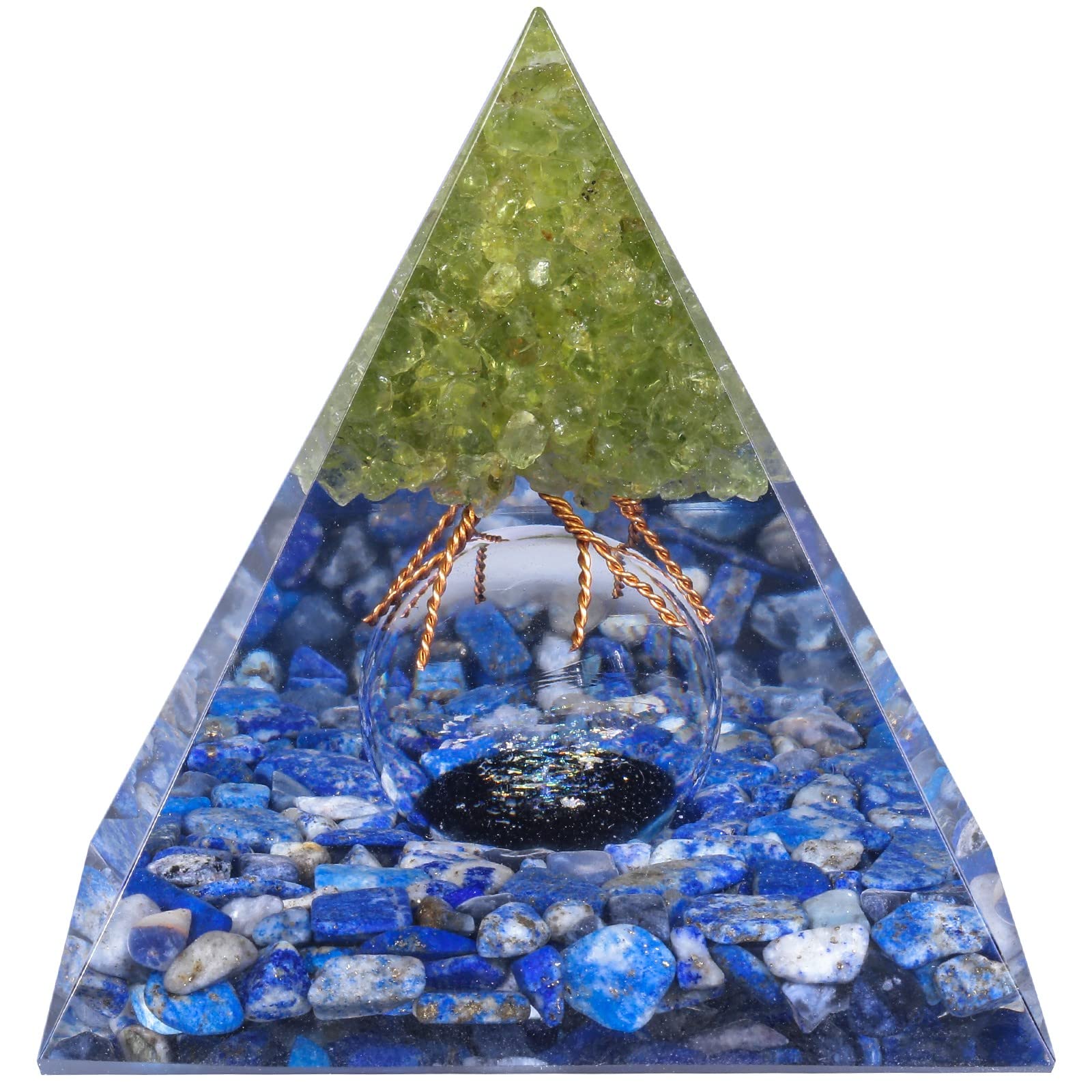 mookaitedecor Peridot Tree of Life Orgone Pyramid