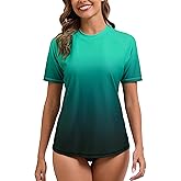 Halcurt Women's Short Sleeve Rash Guard Swimsuit Top with Built in Bra Swim Shirt UPF50+ Quick Dry Bathing Suit