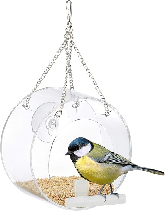 Relaxdays Clear Acrylic Bird Feeder for Hanging Window 13 x 12.5 x 11.5