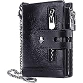 gzcz Mens Wallet with Chain RFID Blocking Genuine Leather Bifold Purse for Men with ID Window and Zip Coin Pocket | with Chain, RFID Blocking, Bifold, with ID Window, and Zip Coin Pocket