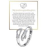 BlingNook Granddaughter Daughter Hug Ring For Hope Rings, Stainless Steel Inspirational Jewelry Engraved Always With You Love You Forever Message Adjustable Non Tarnish Jewelry Birthday Gift Card