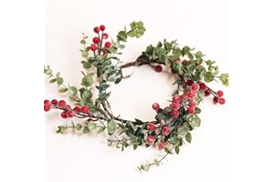 A Cheerful Giver Small Wreath Candle Ring Iced Eucalyptus Berries Artificial Floral Decor for Candles Centerpieces & Home Accents