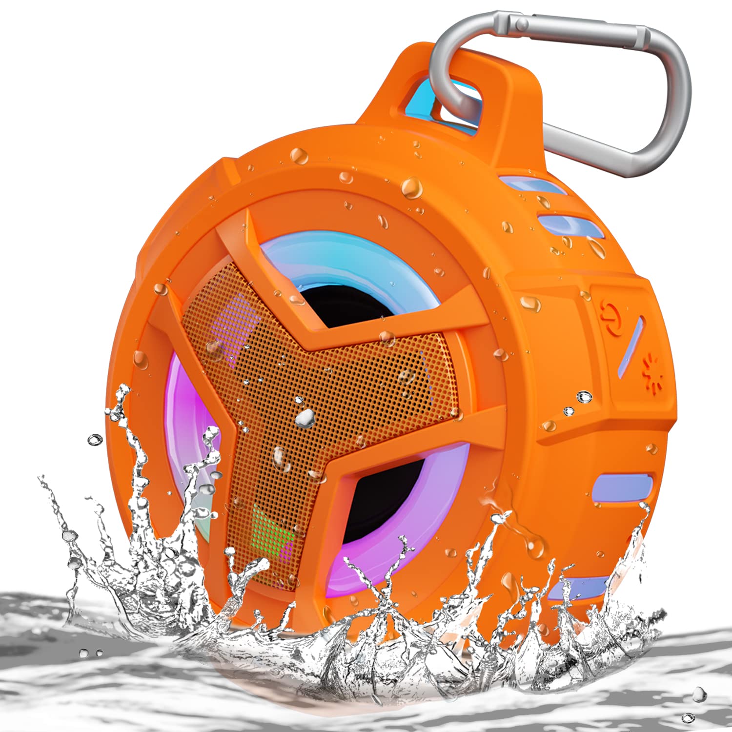 Photo 1 of EBODA Bluetooth Shower Speaker, IPX7 Waterproof Portable Wireless Small Mini Speakers, Floating, 2000 mAh with RGB Light for Pool, Beach, Boat, Kayak Accessories, Gifts for Men and women -Orange