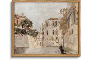 KBKBART Vintage Wall Art, Retro Neutral Italy Wall Art Framed Canvas Art Prints Venice Canva Painting Farmhouse Decor, Rustic Impressionism Scenic Landscape Wall Decor for Bathroom, Bedroom Living Room, Vintage Wall Decor(8"x10")