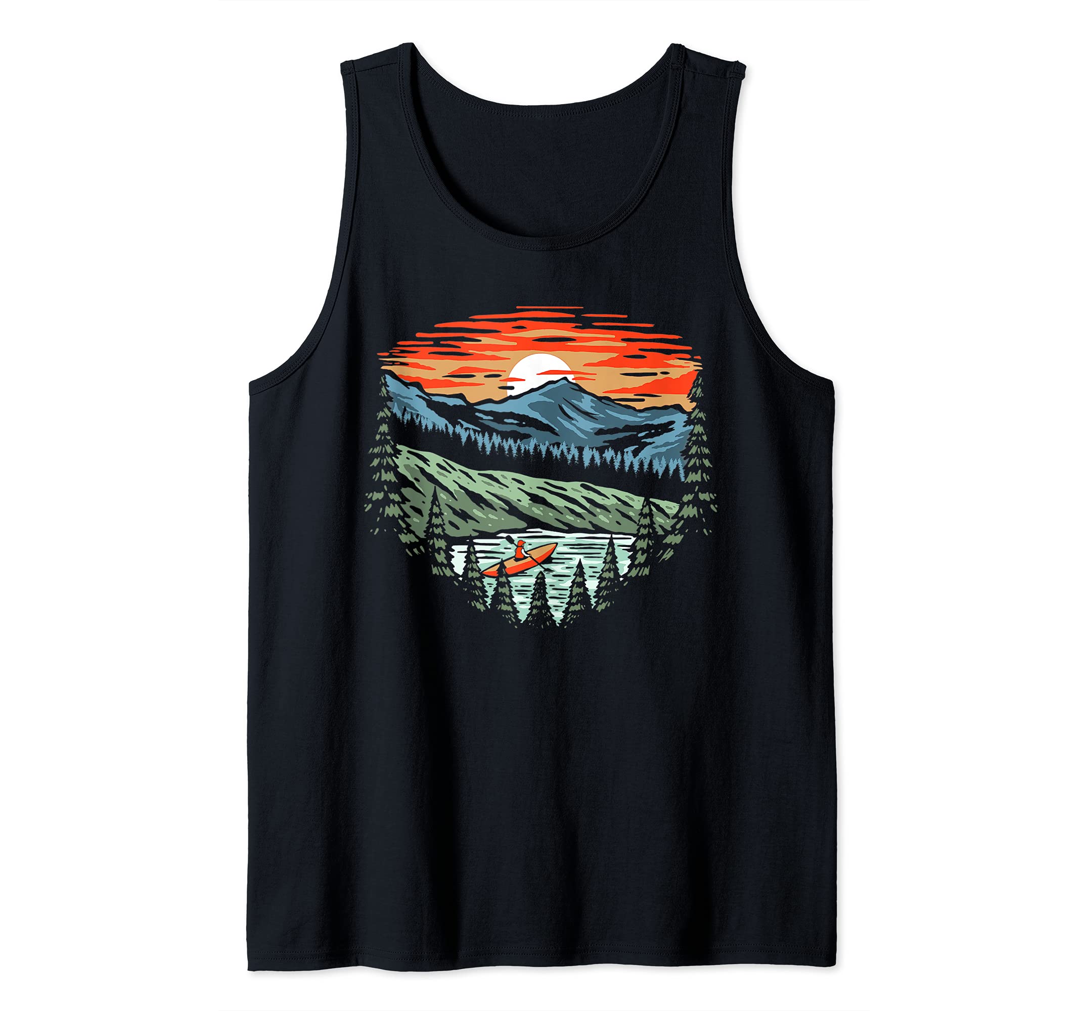 Kayaker Trees & Mountains Paddling Kayak Vintage Paddling Tank Top