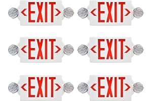 AKT LIGHTING Emergency Exit Light, Adjustable Two LED Head Exit Sign Light, Commercial Emergency Exit Lighting Combo with Back-up Battery for Business UL Certificated (Red 6 pack)