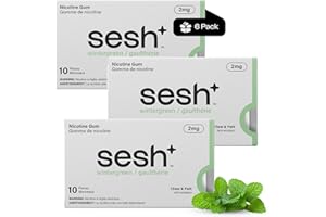 Sesh+ Quit Smoking Aid, Nicotine Gum smoking cessation aid, 2mg, Wintergreen, 60 Pieces