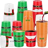 Kochorie 60 Pieces Christmas Plastic Party Cups 16 Ounces Christmas Plastic Tumblers Disposable Holiday Stadium Cups Santa's Belt Plastic Tumblers Assorted Styles for Christmas Party Supplies