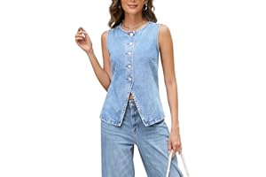 EZAPINE Women Denim Vest Button Down Denim Long Vest Top Sleeveless Jean Waistcoat